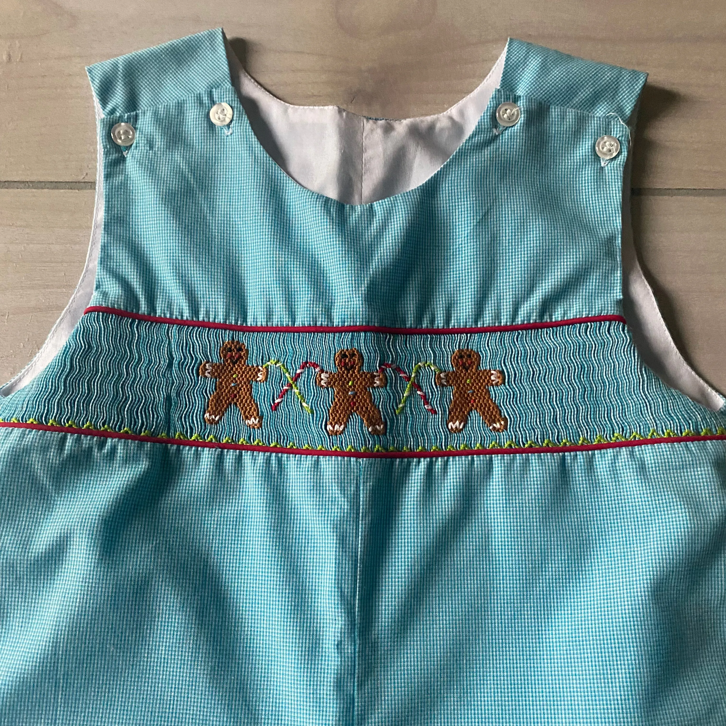 Gingerbread Smocked Blue Gingham Romper