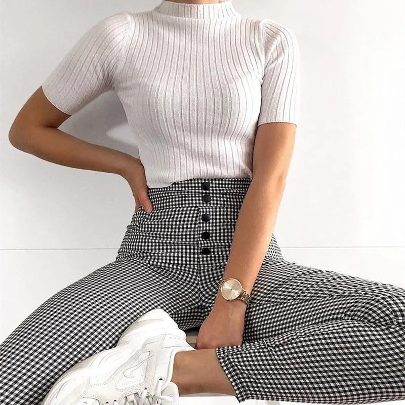 Gingham High Waist Pants