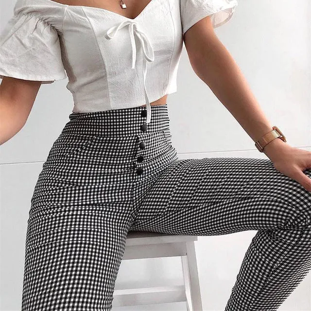 Gingham High Waist Pants