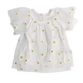 Girls White Sequin Floral Mesh Top