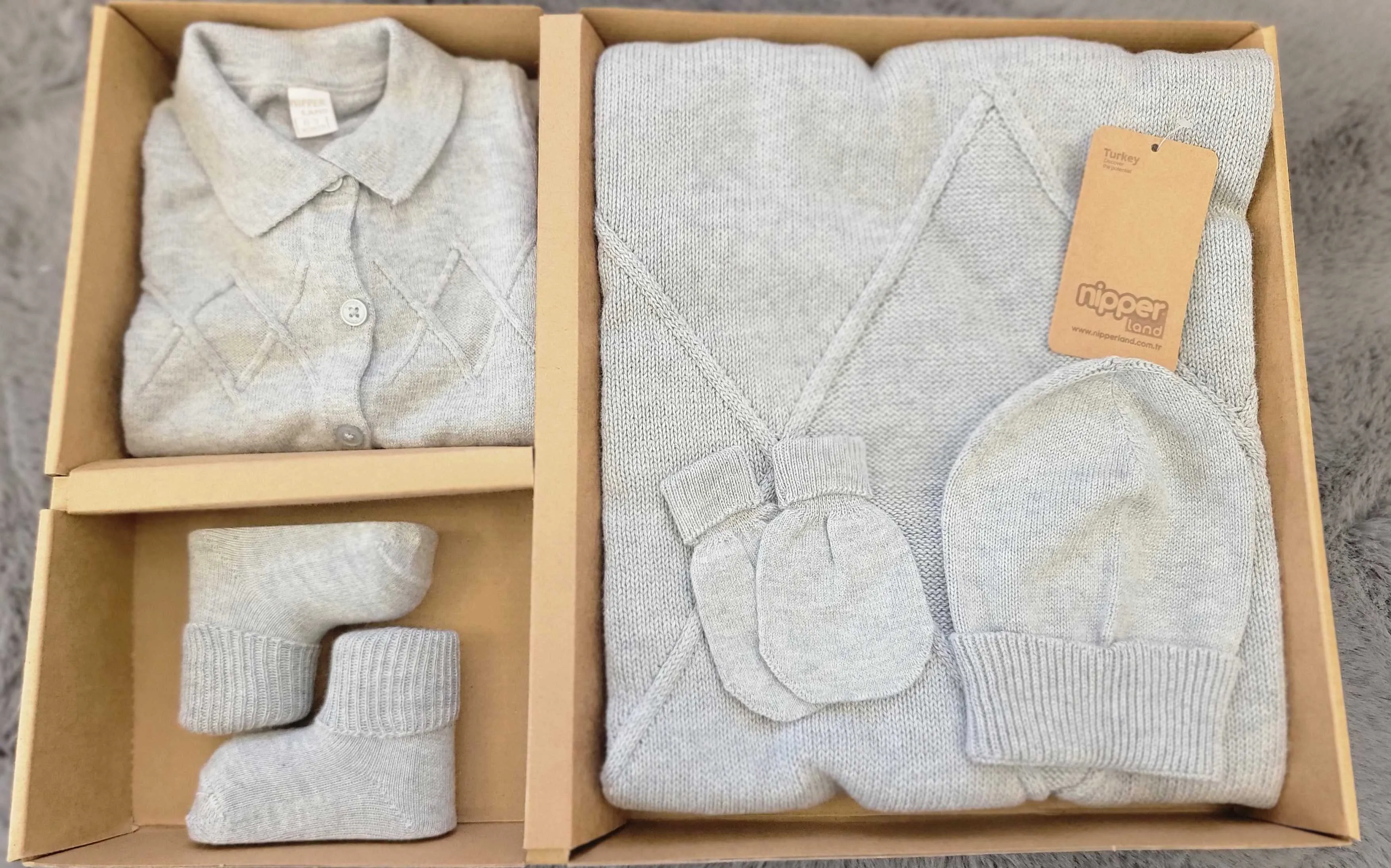 Gray Knitted 5 Piece Baby Gift Set