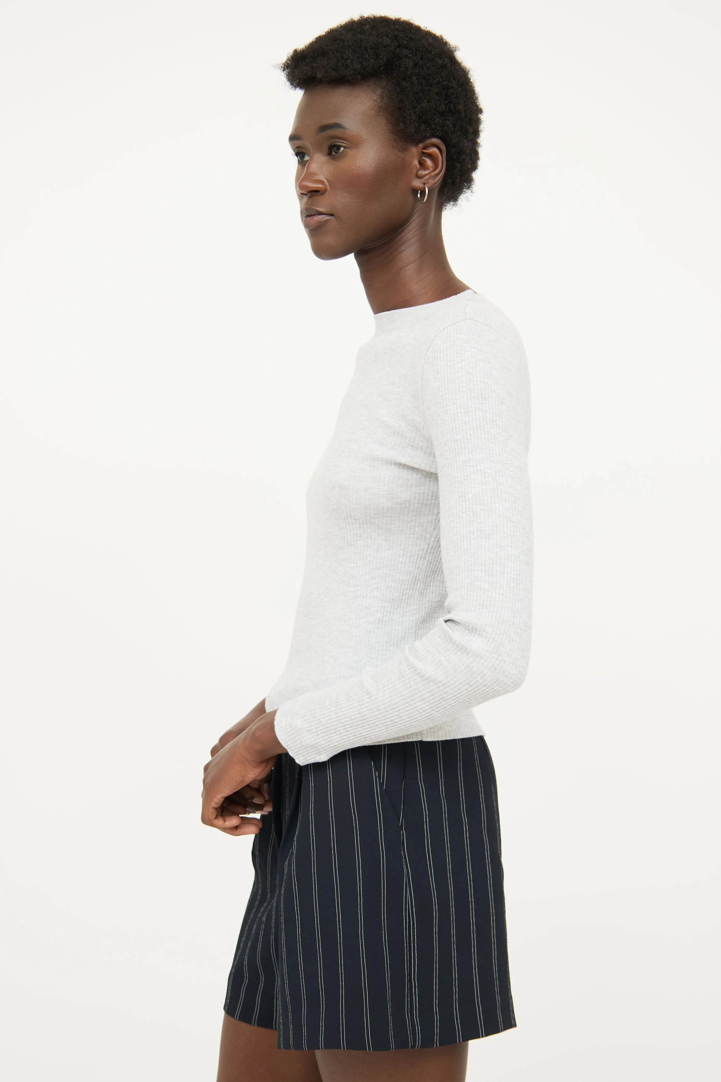Grey Ribbed Beaded Top