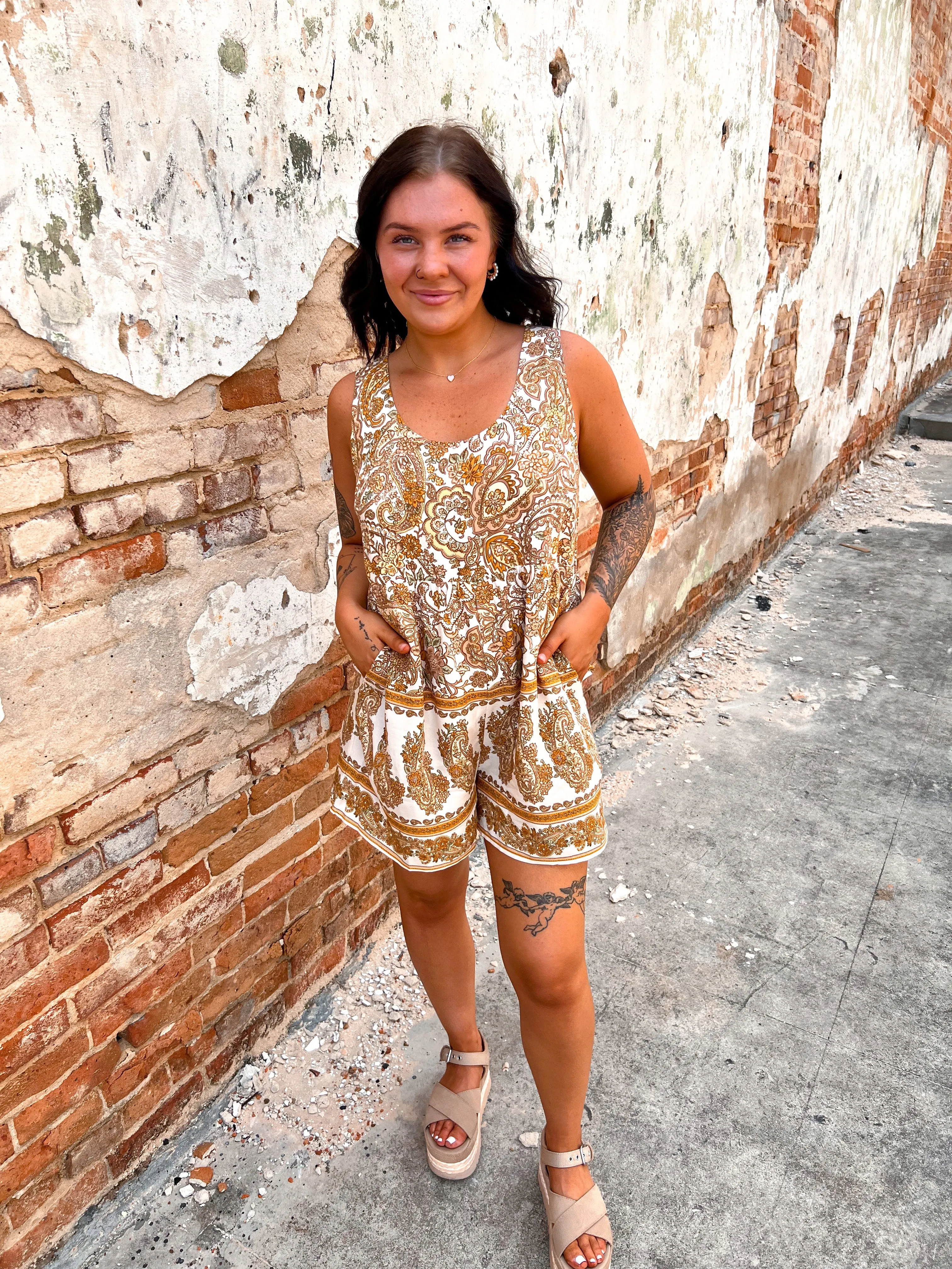 Haven Paisley Print Sleeveless Romper