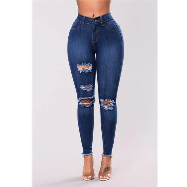 High Waist push up denim jeans Women Slim fit calca jeans ladies Ripped elastic skinny jeans Sexy Hole vintage boyfriend jeans