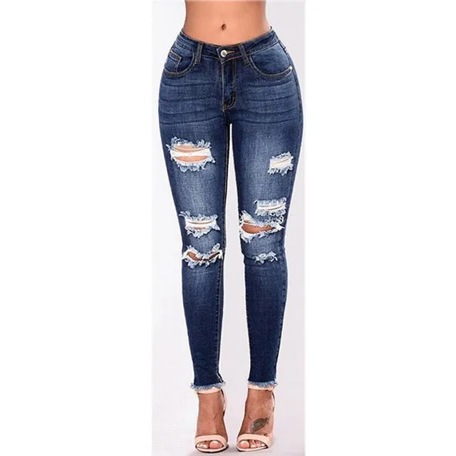 High Waist push up denim jeans Women Slim fit calca jeans ladies Ripped elastic skinny jeans Sexy Hole vintage boyfriend jeans