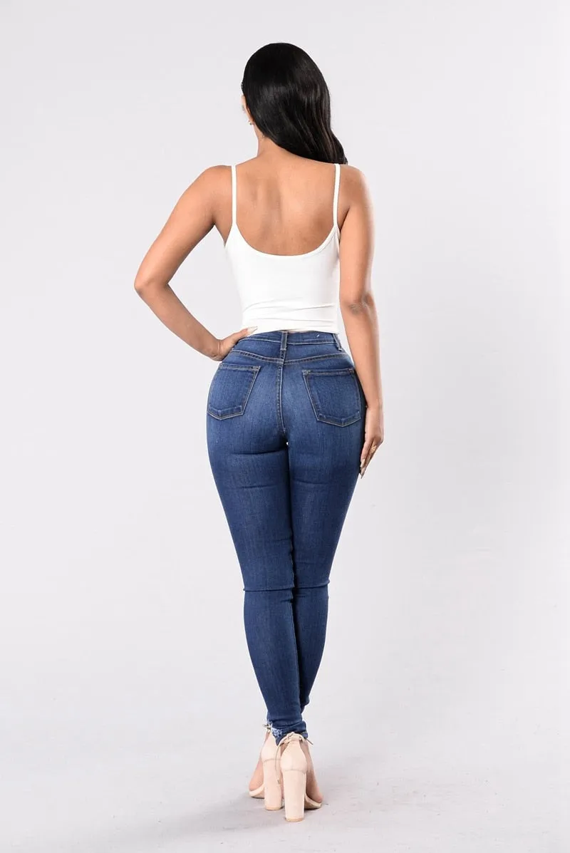 High Waist push up denim jeans Women Slim fit calca jeans ladies Ripped elastic skinny jeans Sexy Hole vintage boyfriend jeans