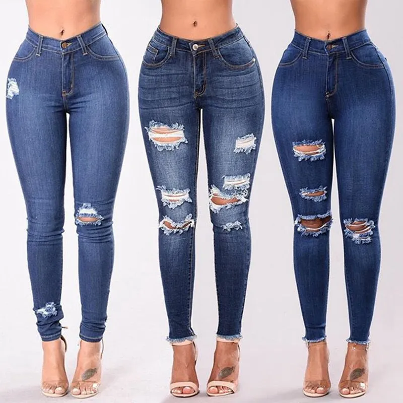 High Waist push up denim jeans Women Slim fit calca jeans ladies Ripped elastic skinny jeans Sexy Hole vintage boyfriend jeans