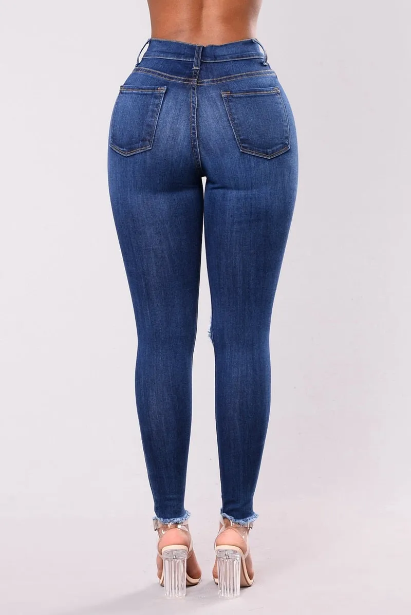High Waist push up denim jeans Women Slim fit calca jeans ladies Ripped elastic skinny jeans Sexy Hole vintage boyfriend jeans