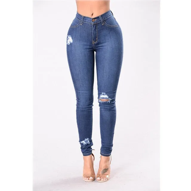 High Waist push up denim jeans Women Slim fit calca jeans ladies Ripped elastic skinny jeans Sexy Hole vintage boyfriend jeans