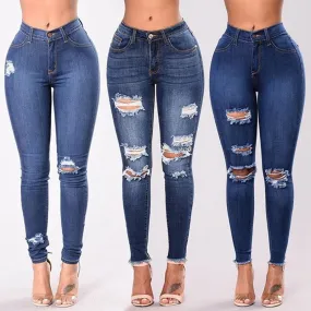 High Waist push up denim jeans Women Slim fit calca jeans ladies Ripped elastic skinny jeans Sexy Hole vintage boyfriend jeans