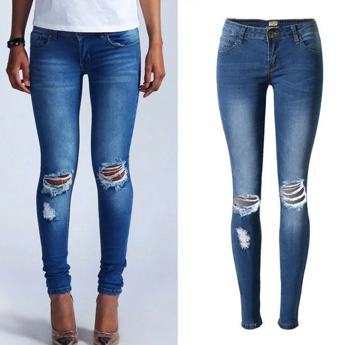 Holes Ripped Straight Slim Beggar High Waist Jeans