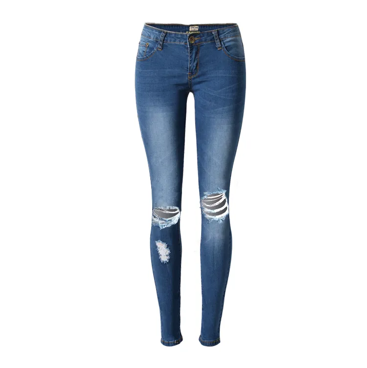 Holes Ripped Straight Slim Beggar High Waist Jeans