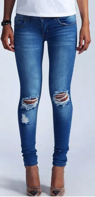 Holes Ripped Straight Slim Beggar High Waist Jeans