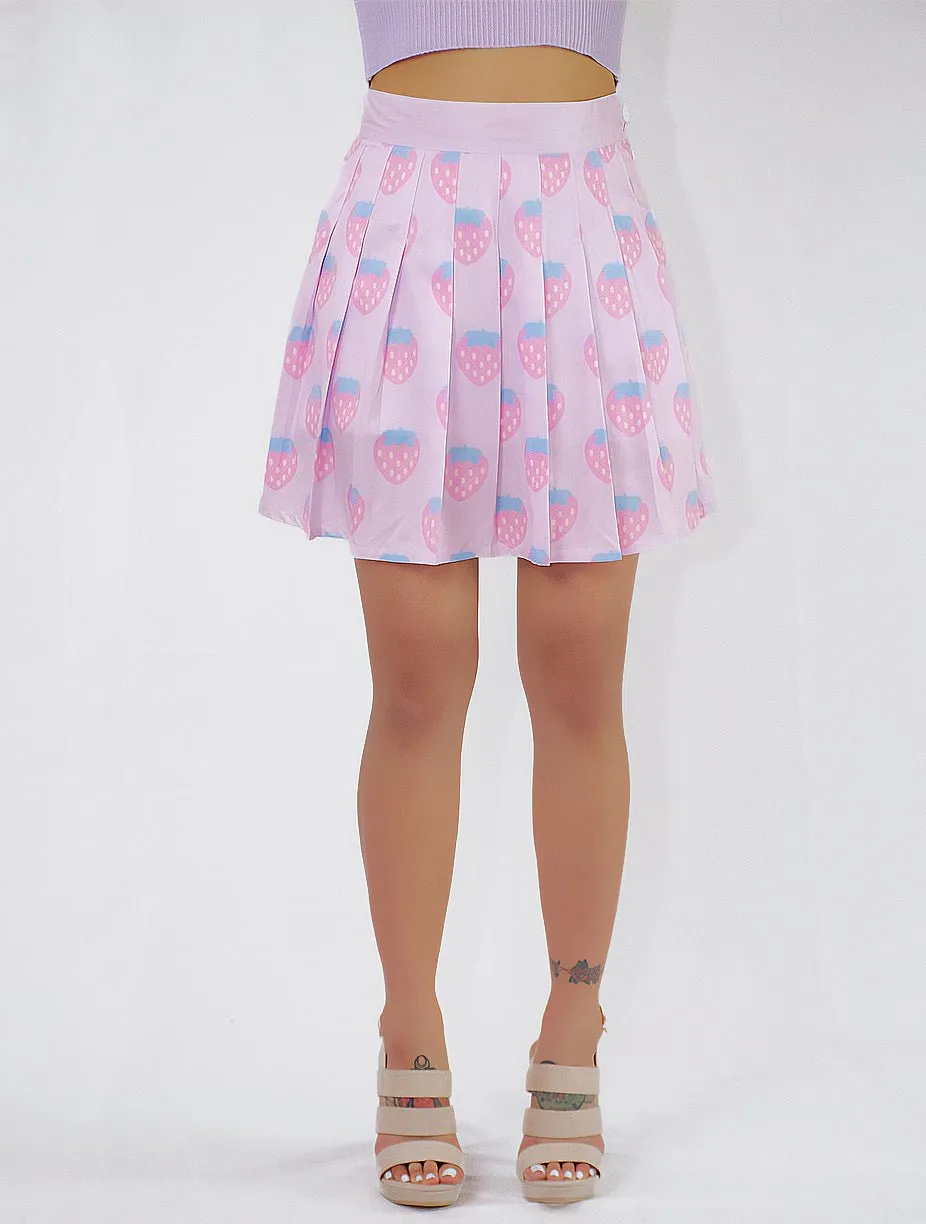 Kawaii Strawberry Pleated Skirt