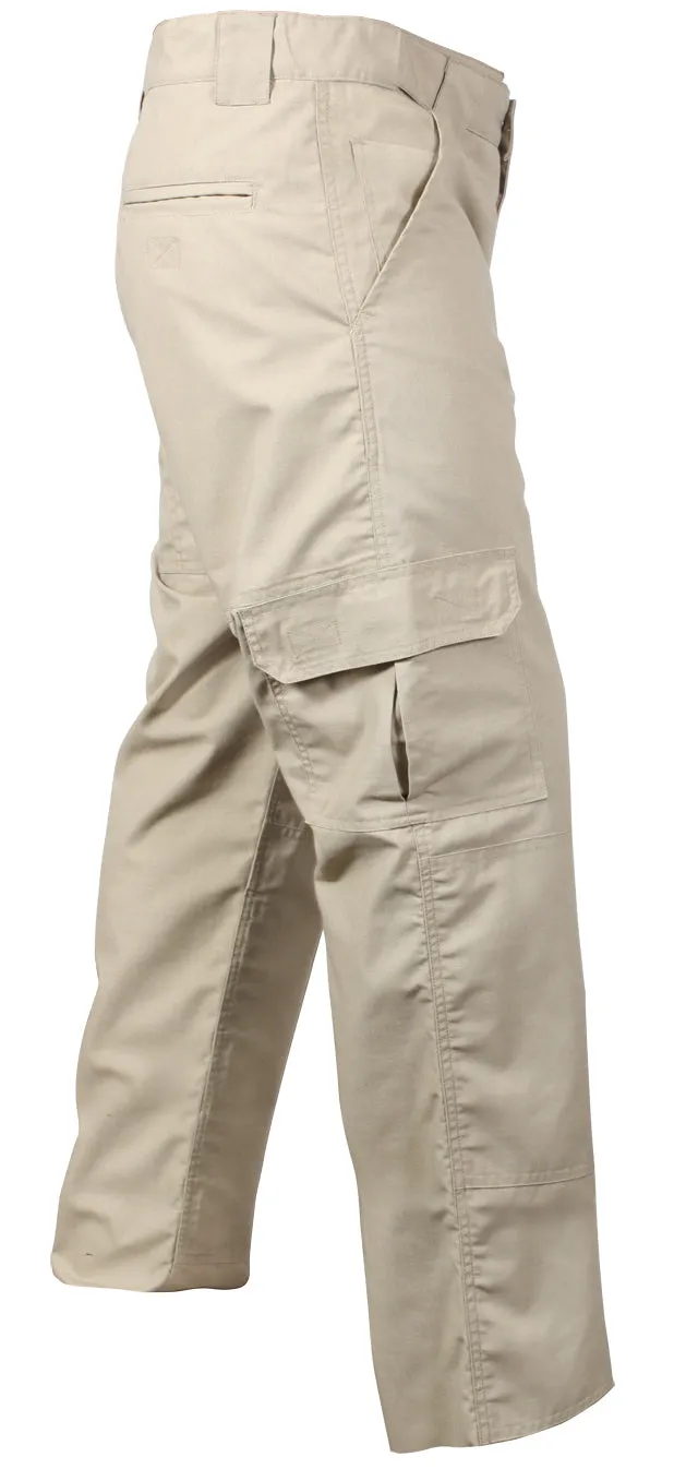 Khaki - Tactical Lightweight Duty Field Pants - Poly Cotton Rip-Stop -  Zipper Fly
