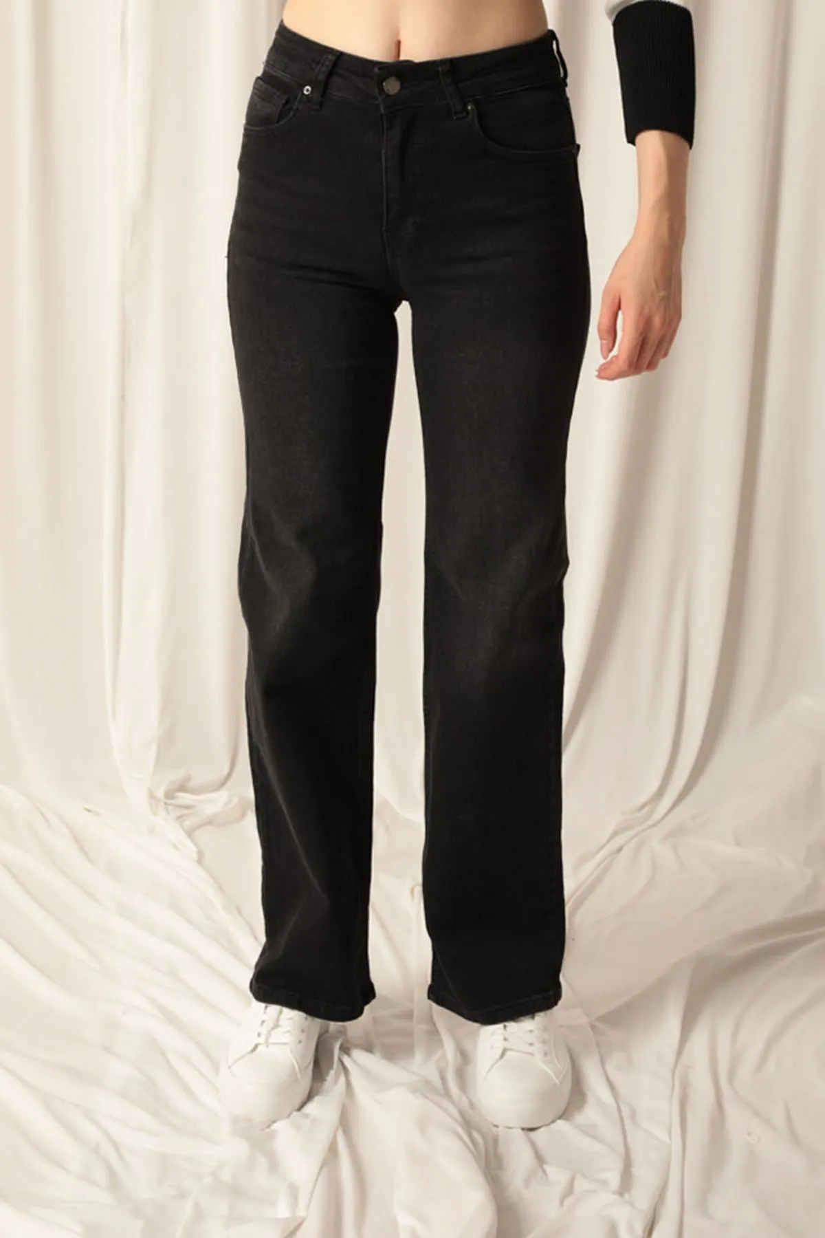 KKT Denim Fabric Wide Leg Women's Black Trousers - The Villages