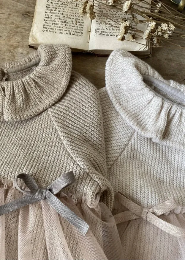 Knit Tulle Romper | Oatmeal