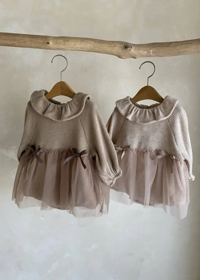 Knit Tulle Romper | Oatmeal