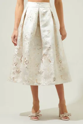 Layla Jacquard Pleated Midi Skirt in Champagne
