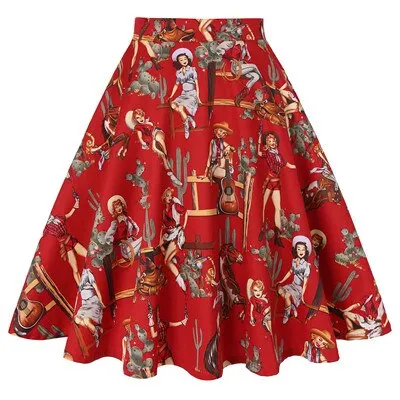 Leopard Print High Waist Skirt Pleated Women Flared Runway Midi Skirt Fashion Cotton Swing Rockabilly Party Skirts Gothic