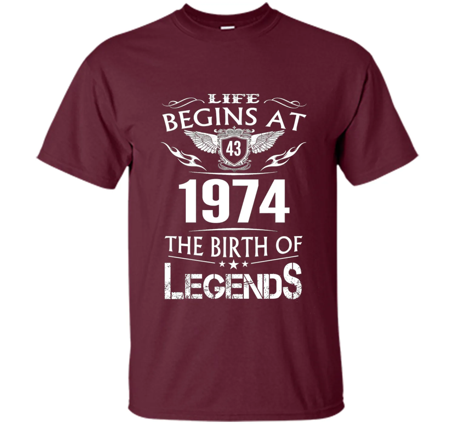 Life Begins At 43 1974 The Birth Of Legends T-Shirt t-shirt