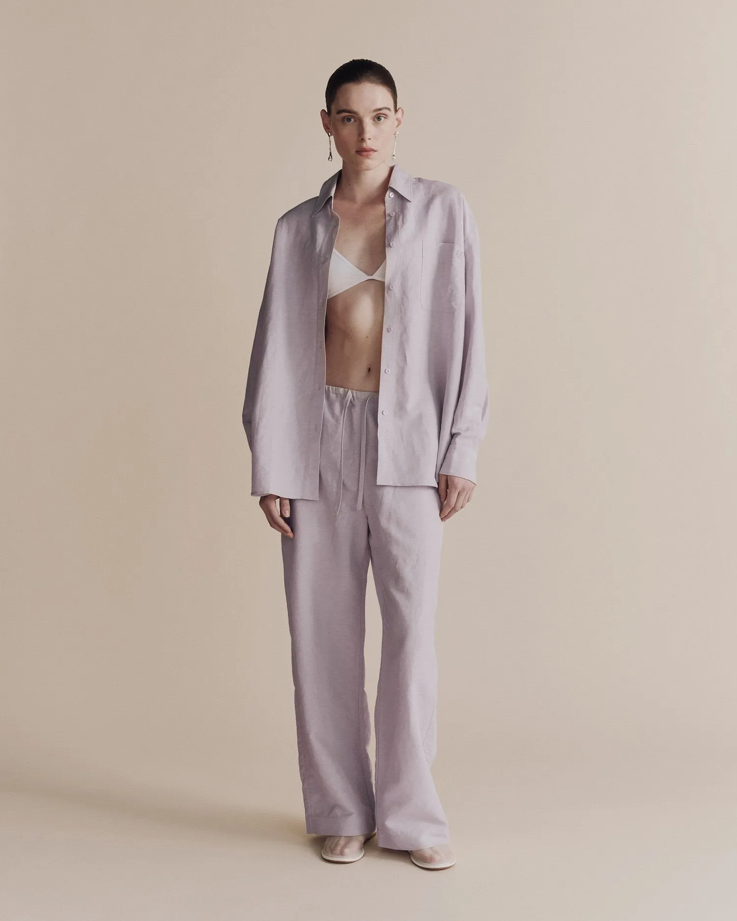 Lilac Silk Linen Oversized Shirt