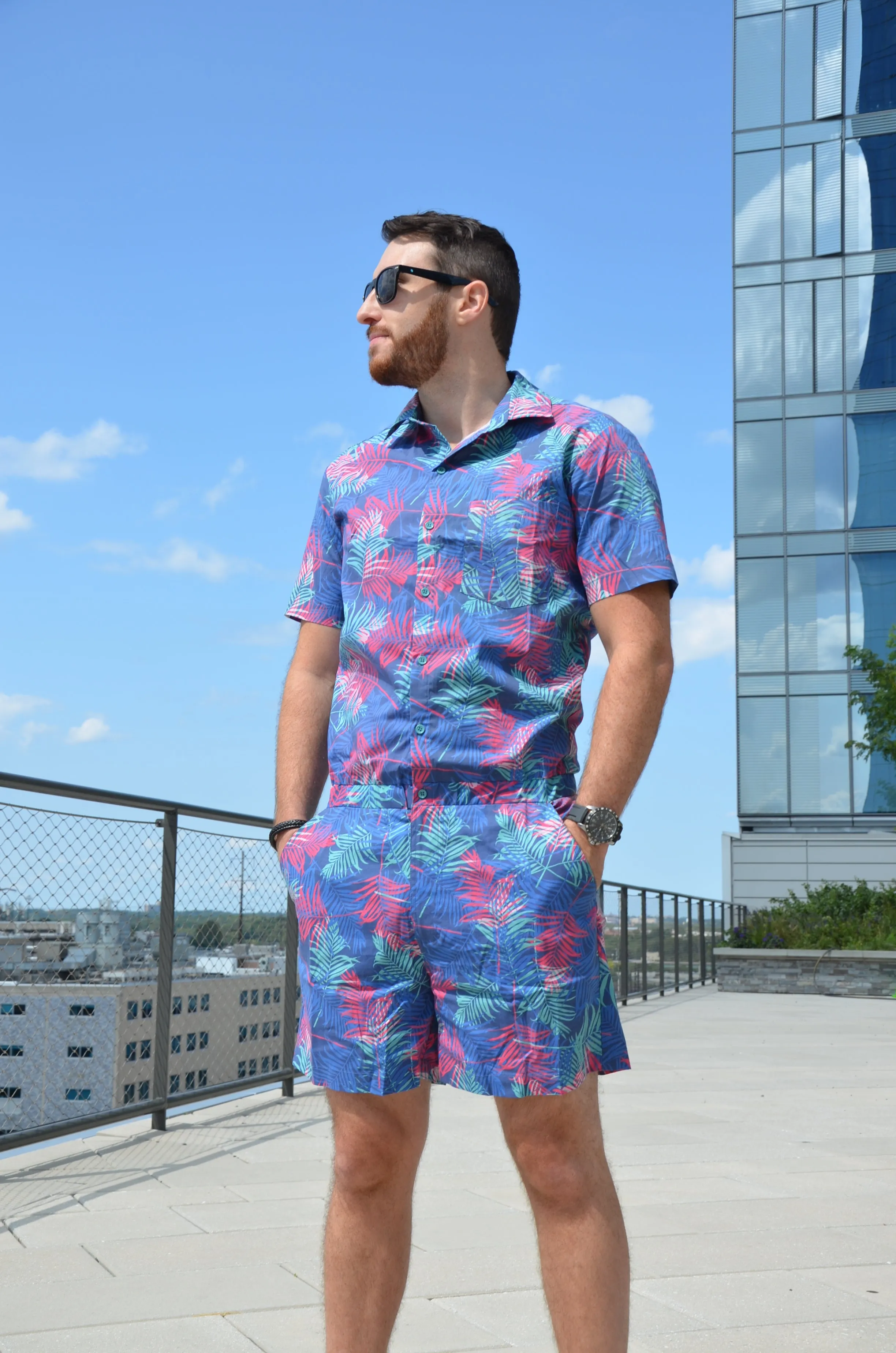 Male Romper - Tropical Leaves