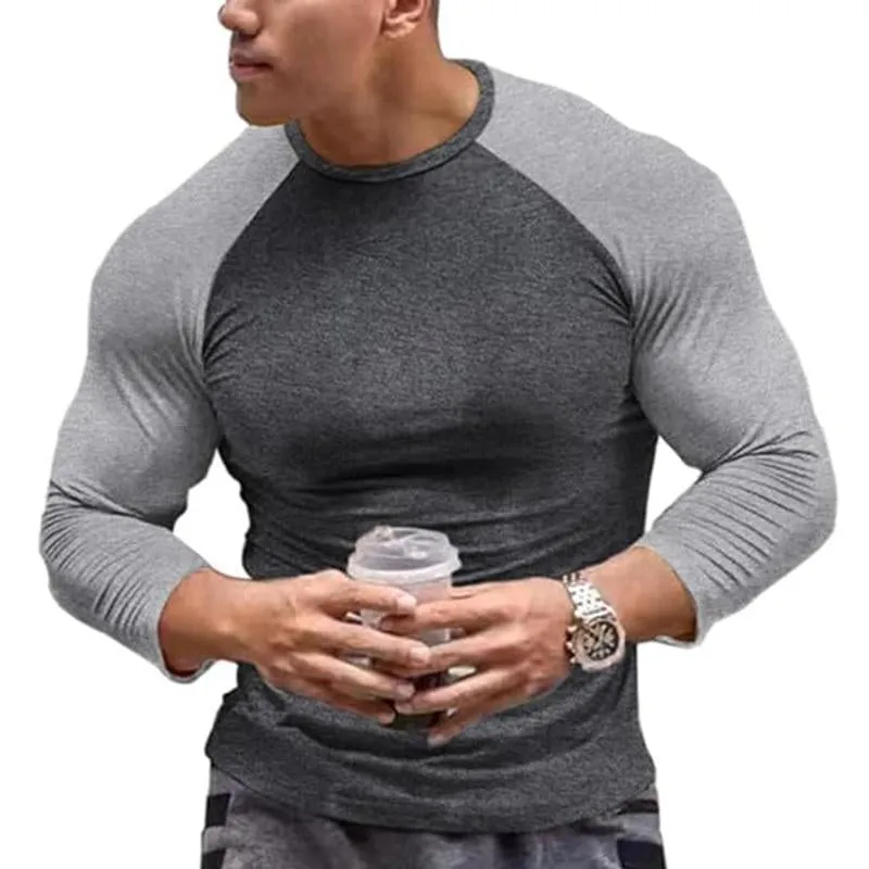 Men's Casual Colorblock Round Neck Raglan Sleeve Long Sleeve T-Shirt 79095440Y