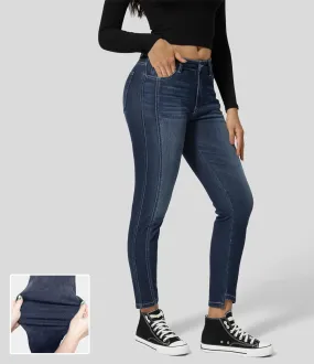 Mid Rise Button Zipper Multiple Pockets Stretchy Knit Casual Skinny Jeans