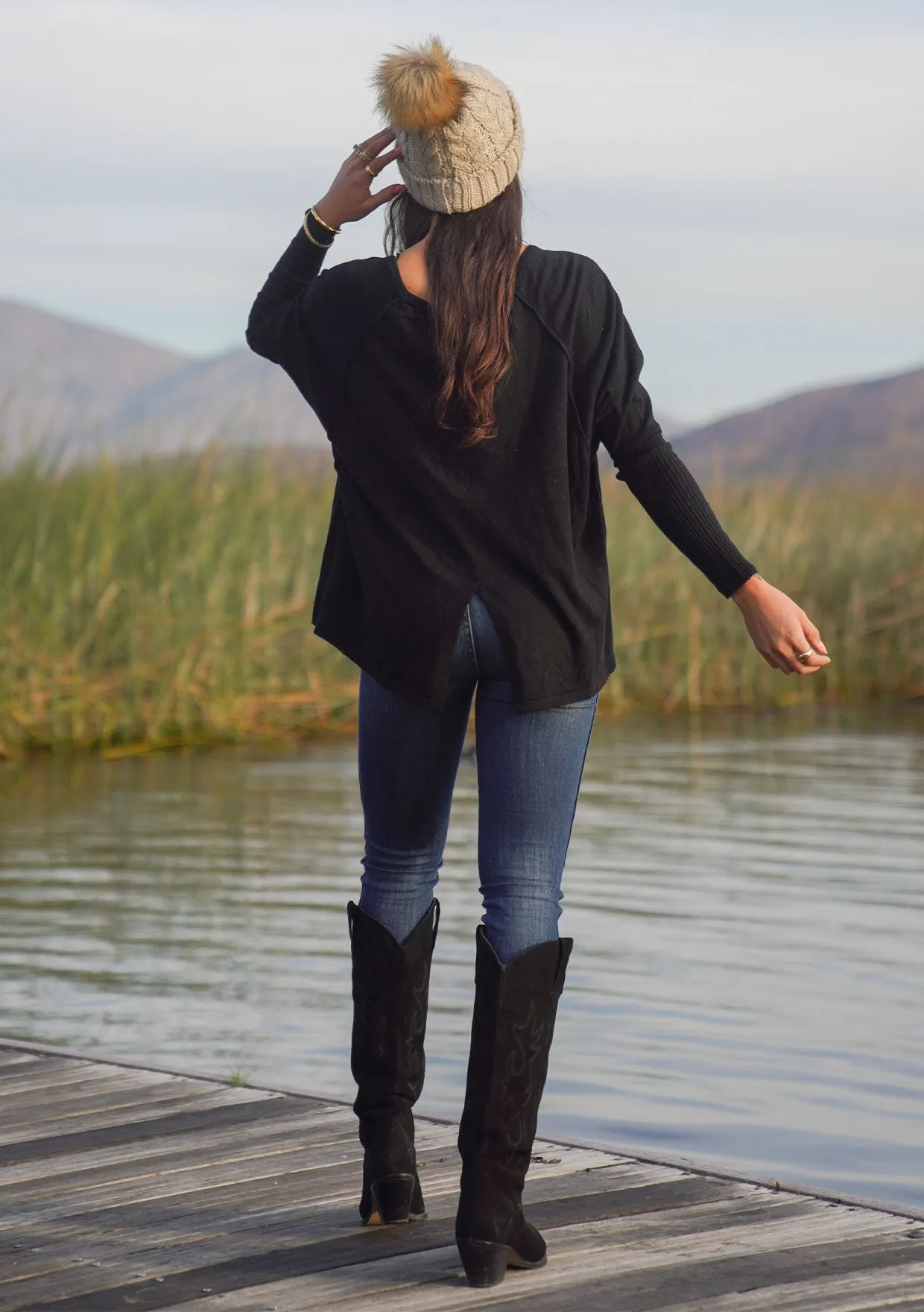 Mixed Knit Long Sleeve Pullover Sweater