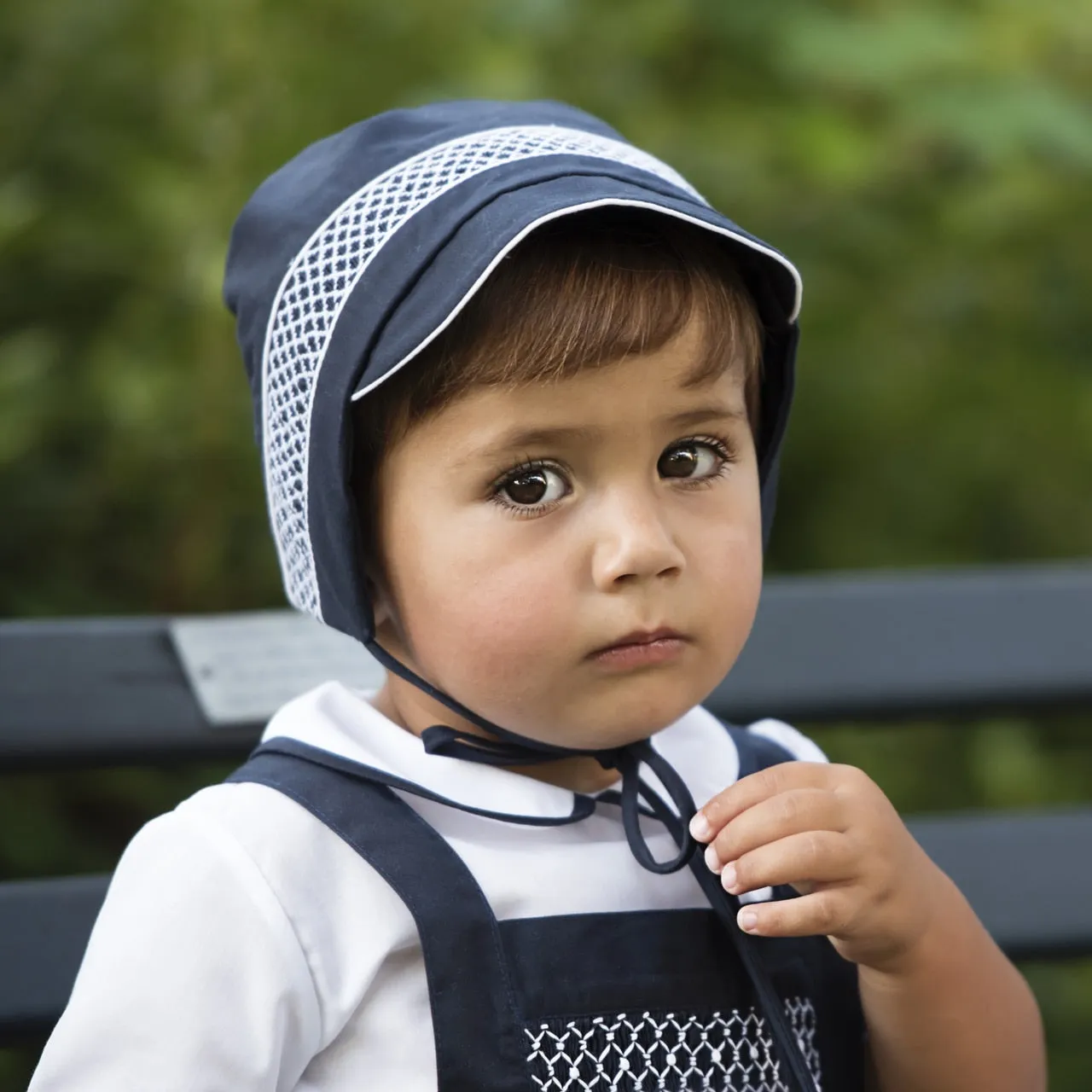 Navy Smocked Bonnet