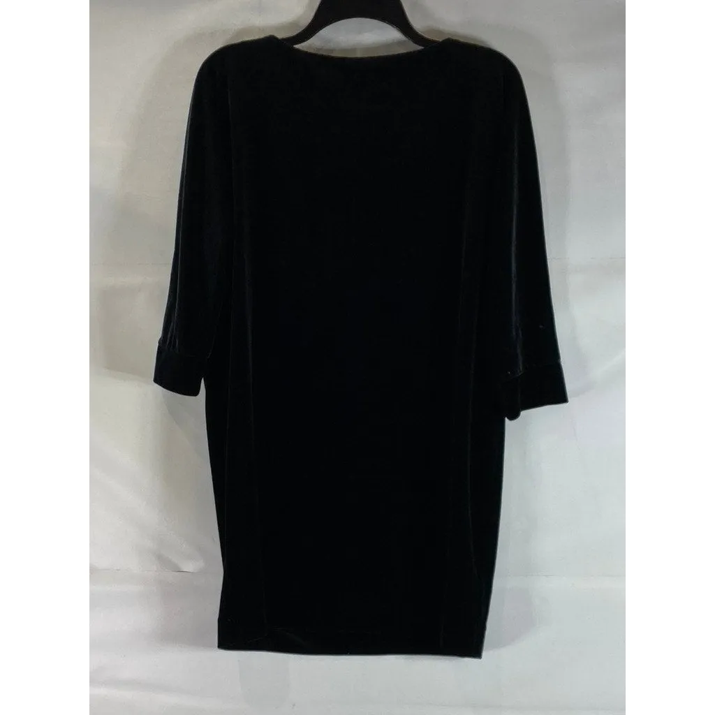 NEW YORK & CO. Women's Black Velvet 3/4 Sleeve Velvet Stretch Tunic Dress SZ M