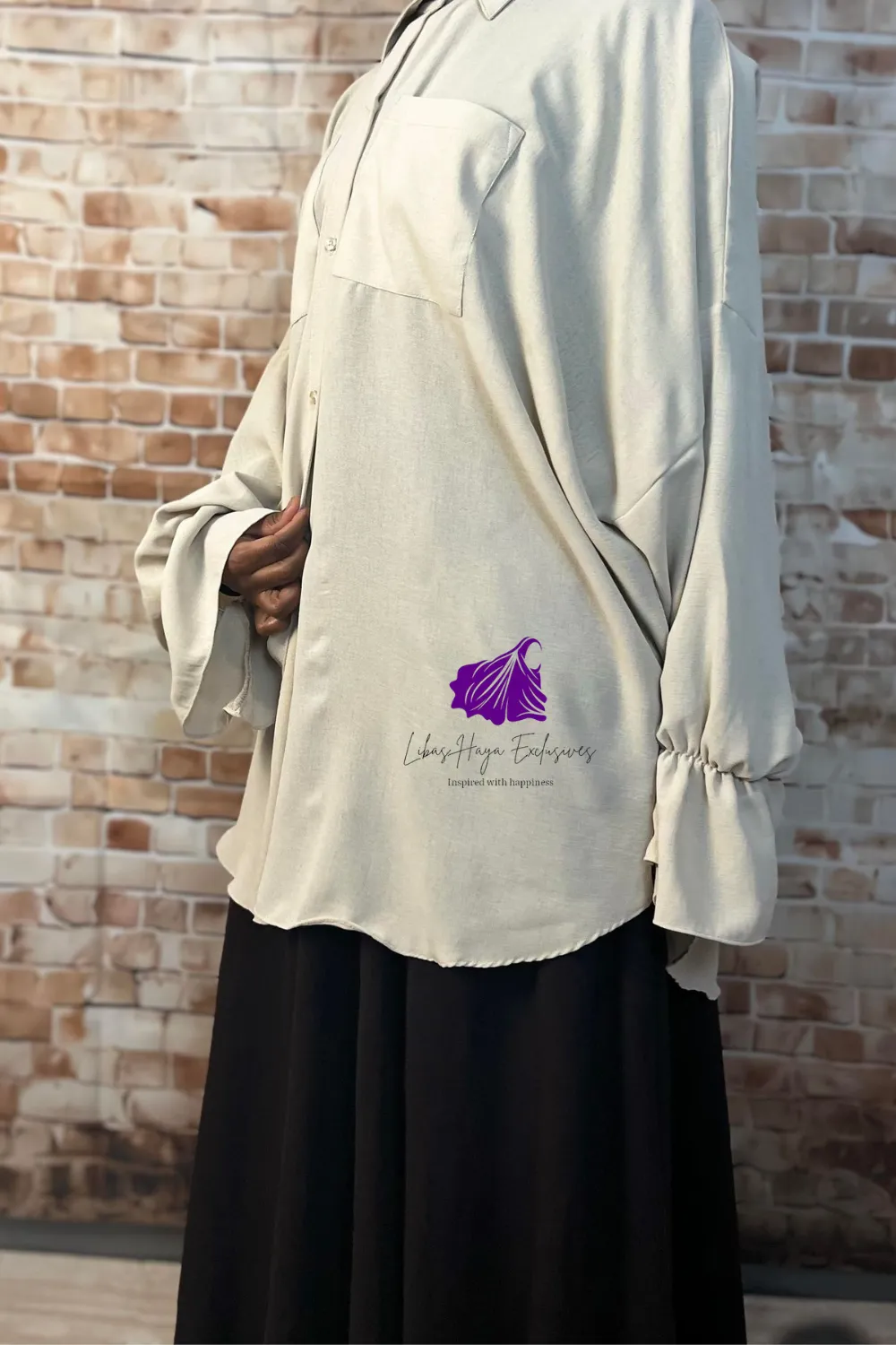 Oversized Tunic Shirt-Sakeena Oversized Button up Ladies Tunic Top -Sand