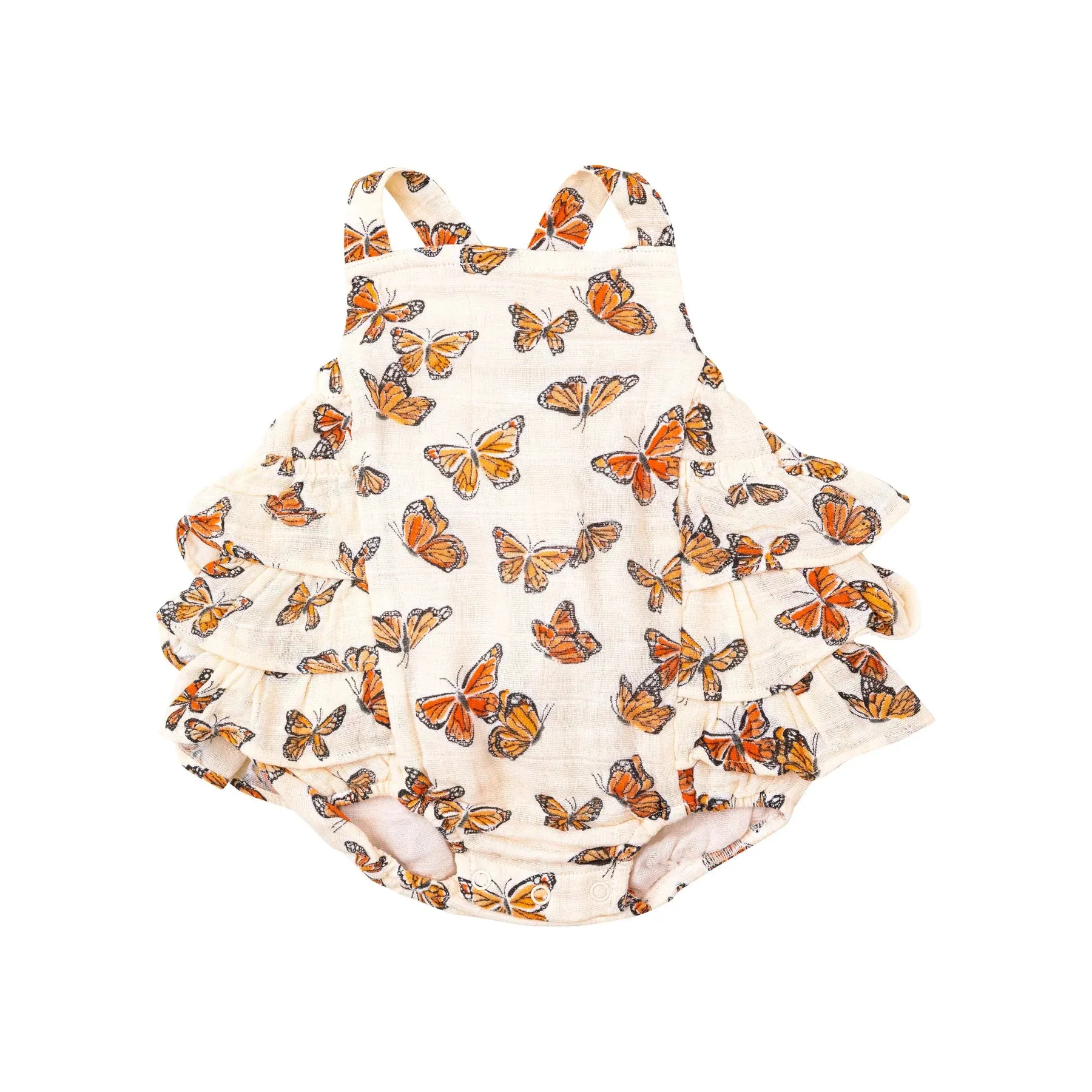 Painted Monarch Butterflies Muslin Ruffle Sunsuit Romper