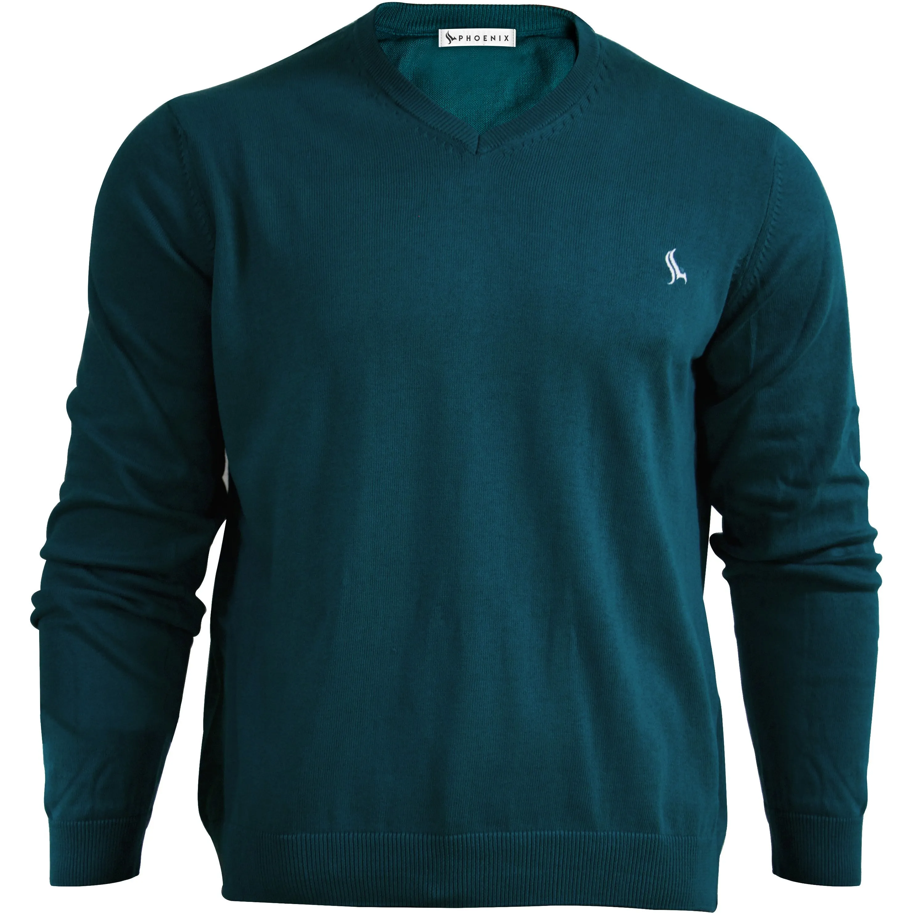 PHOENIX Teal Cotton Men's Pullover V Neck