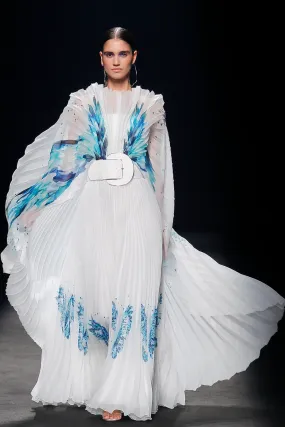 Pleated Printed A-line Flared Dress