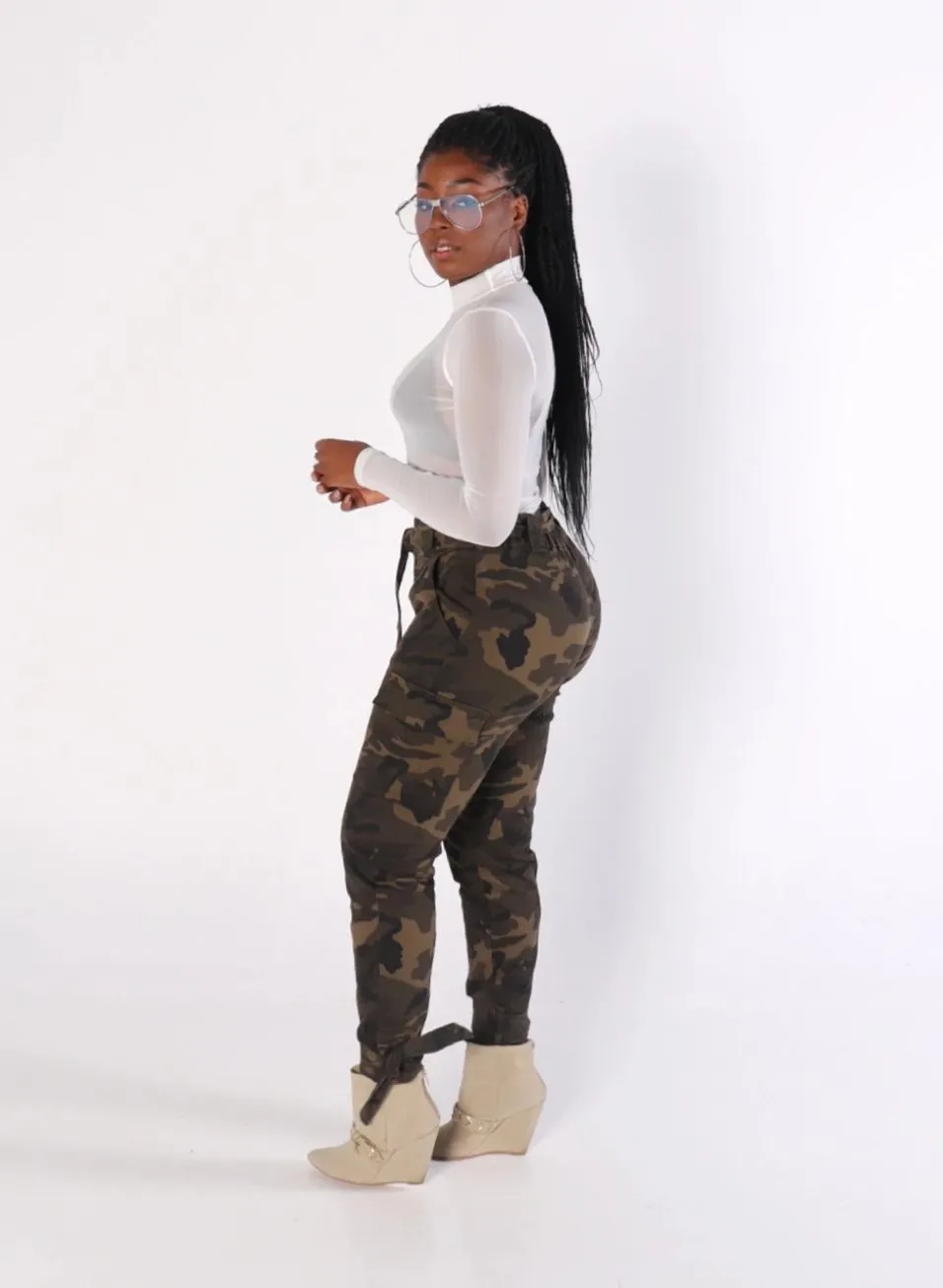 Plus Size CAMO Waist & Ankle Tie Pants