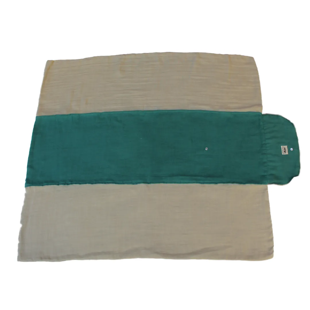 Poncho Baby Baby Blanket - Organic Roly Blanket - Reversible Emerald/Beige