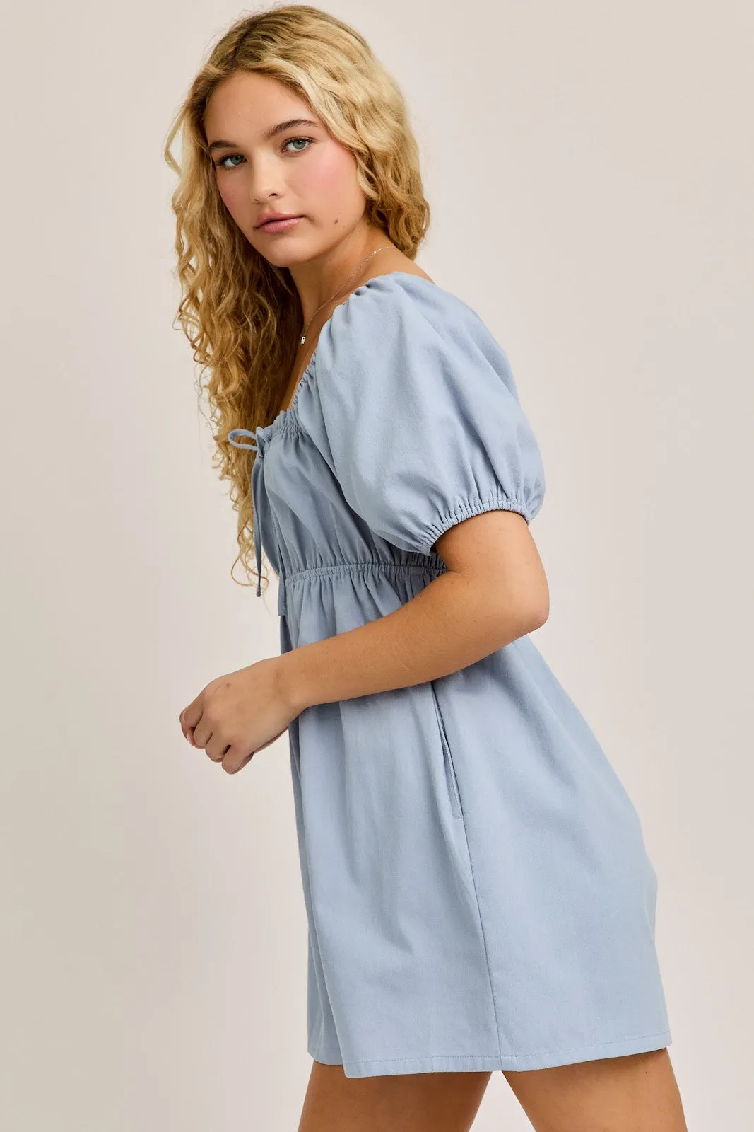 Puff Sleeve Babydoll Denim Romper
