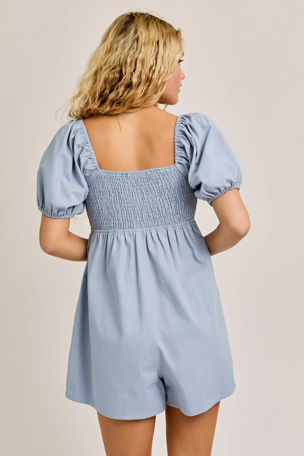 Puff Sleeve Babydoll Denim Romper