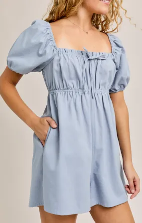 Puff Sleeve Babydoll Denim Romper