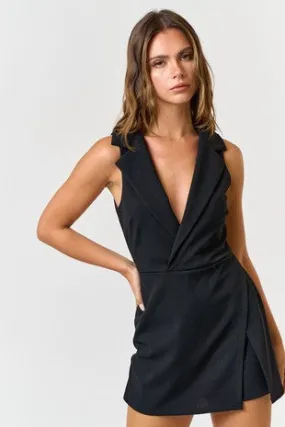 "LA Nights" Black V Neck Blazer Romper
