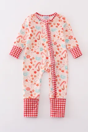Red Christmas Candy Cane Zipper Girl Romper