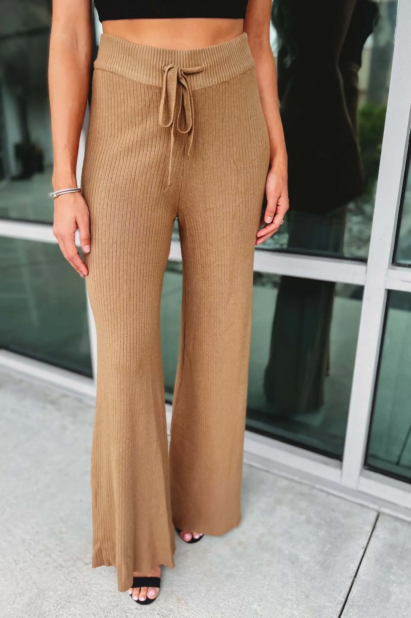 Ribbed High Waist Camel Pants