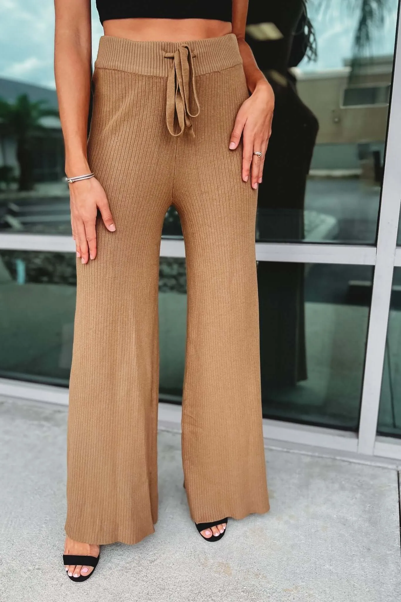 Ribbed High Waist Camel Pants