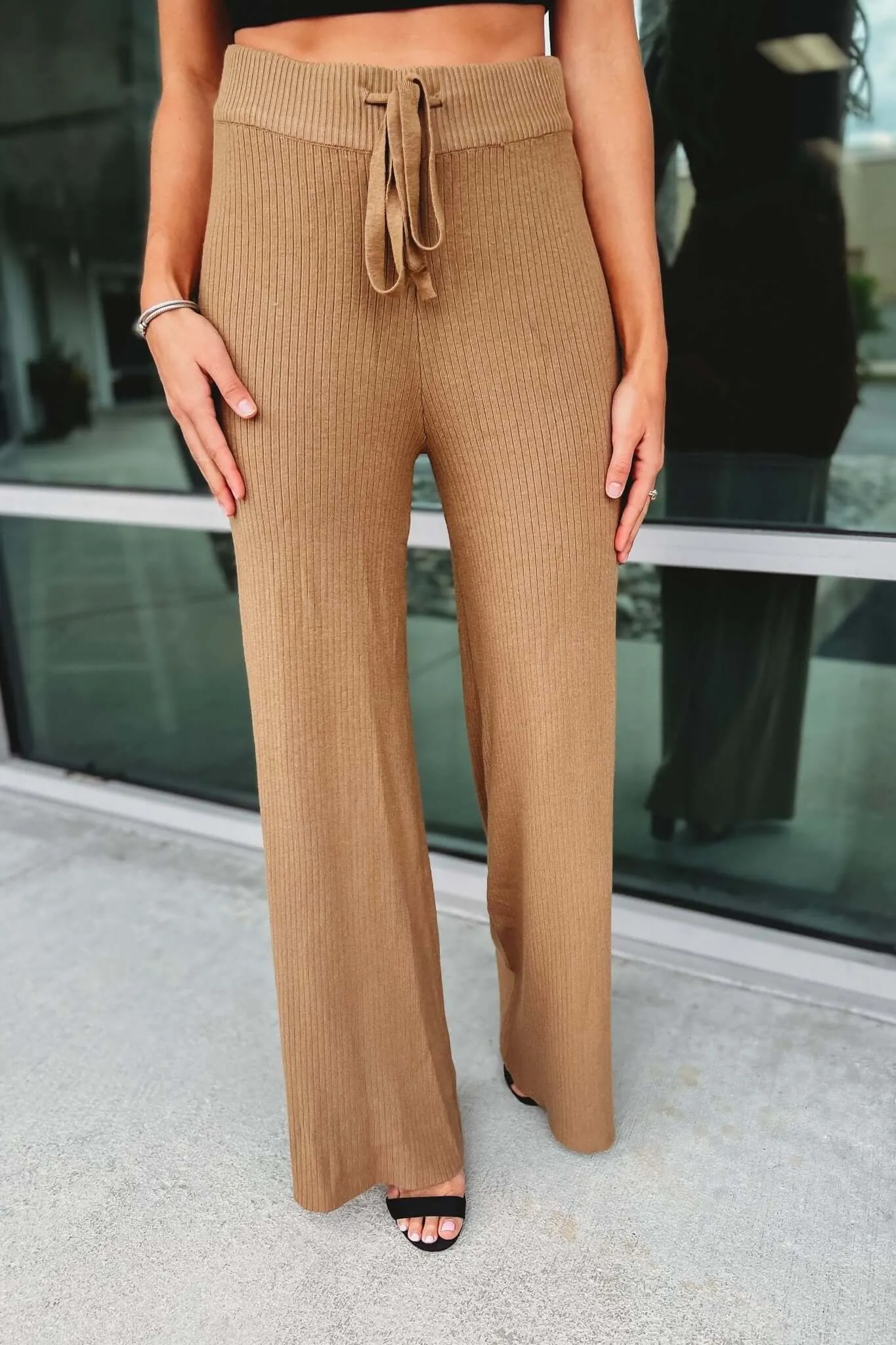 Ribbed High Waist Camel Pants