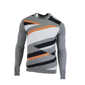 Sean John Men's Intarsia Knit Long Sleeve Crew Neck Sweater Gray Black Medium