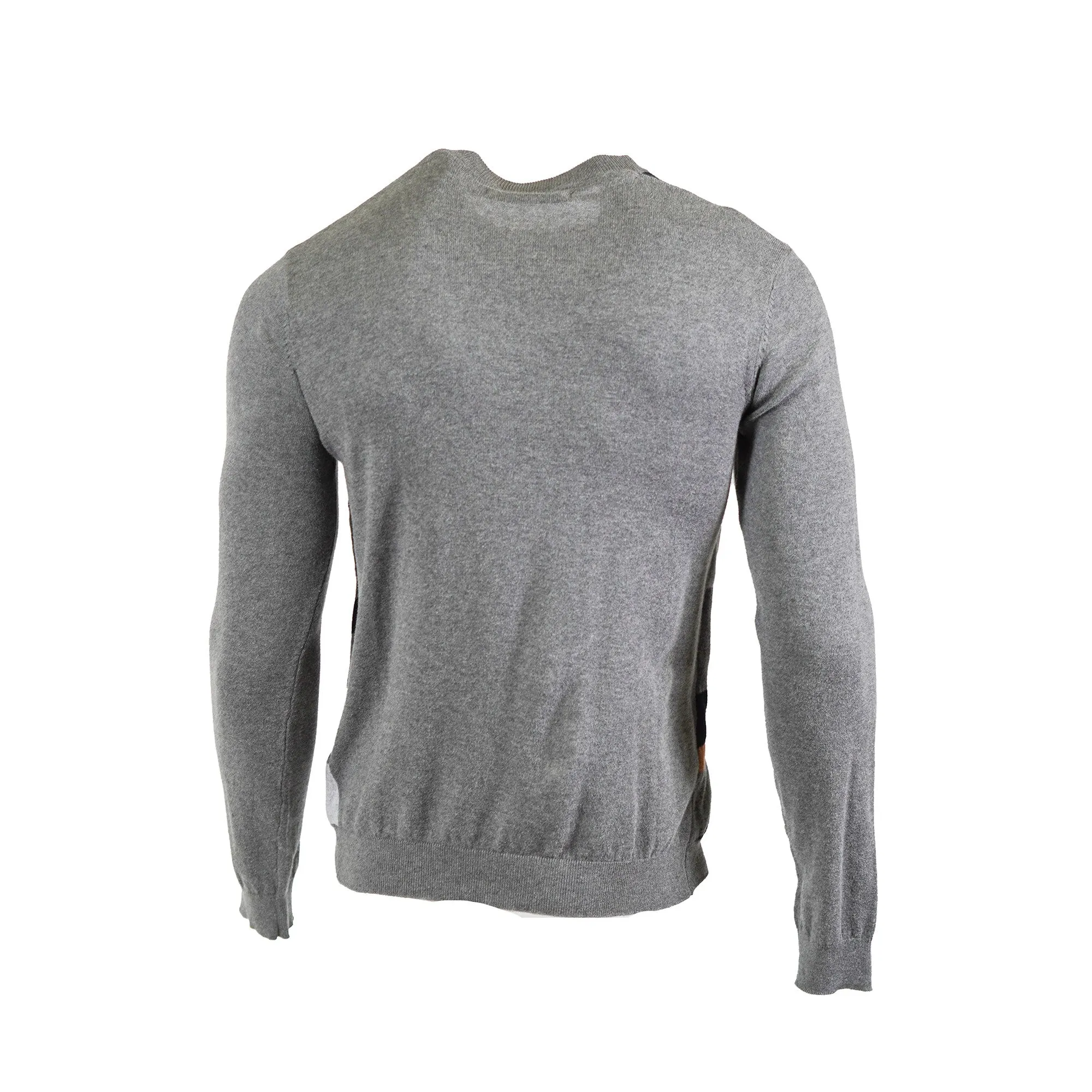 Sean John Men's Intarsia Knit Long Sleeve Crew Neck Sweater Gray Black Medium