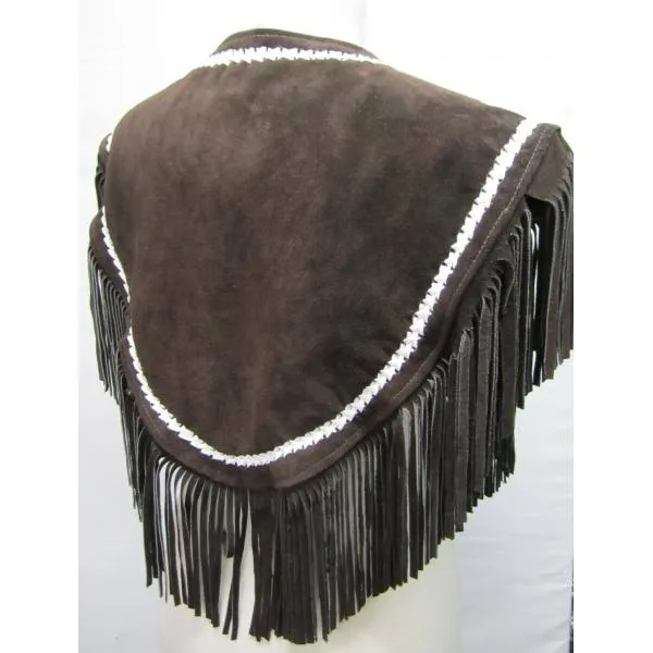 SHAWNEE SUDE PONCHO TOP Indian Western Fringe Beaded Leather ER223