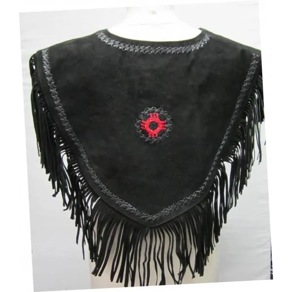 SHAWNEE SUDE PONCHO TOP Indian Western Fringe Beaded Leather ER223